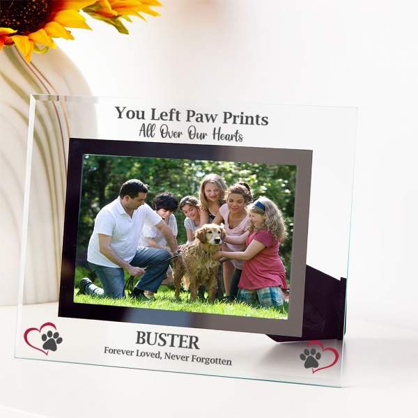 Personalised Dog Memorial Photo Frame Gift Paw inside heart 6x4'' or 7x5''